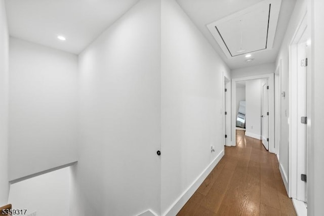 190 Riverside Dr, Springfield Twp, NJ 07081 - hallway with attic access, wood-type flooring, recessed lighting, and baseboards