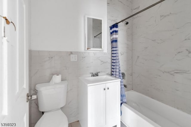 171 Sherman Ave, Newark City, NJ 07114 - full bath with shower / bath combination with curtain, toilet, vanity, and tile walls