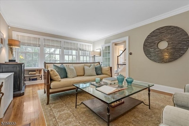 48 Baltusrol Way, Millburn Twp, NJ 07078 - living area featuring wood-type flooring, ornamental molding, and baseboards