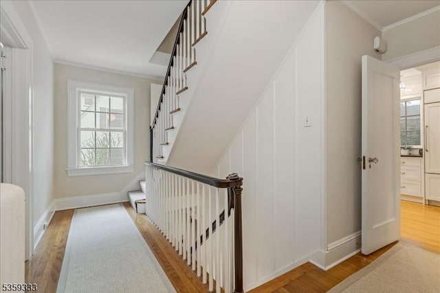 48 Baltusrol Way, Millburn Twp, NJ 07078 - stairway featuring crown molding, wood finished floors, and baseboards