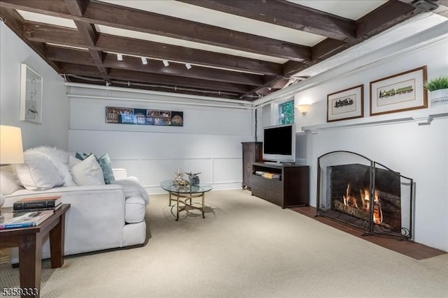48 Baltusrol Way, Millburn Twp, NJ 07078 - living area with a fireplace with flush hearth and carpet