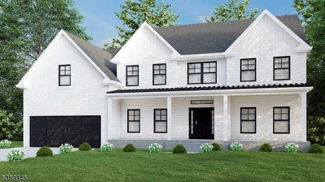 24 Highmount Ave, Warren Twp, NJ 07059 - modern inspired farmhouse featuring a garage, covered porch, and a front lawn