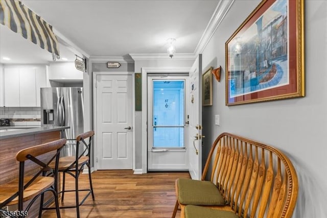 85 Smithfield Ct, Bernards Twp, NJ 07920 - entryway with dark wood-type flooring, ornamental molding, and baseboards