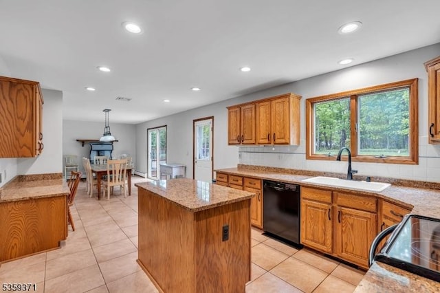 1 Lepont St, Stanhope Boro, NJ 07874 - kitchen with black appliances, a center island, recessed lighting, healthy amount of natural light, and light tile patterned floors