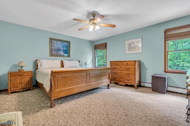 1 Lepont St, Stanhope Boro, NJ 07874 - bedroom featuring baseboard heating, light carpet, and ceiling fan