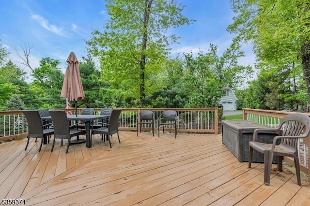1 Lepont St, Stanhope Boro, NJ 07874 - wooden terrace featuring outdoor dining area and view of scattered trees