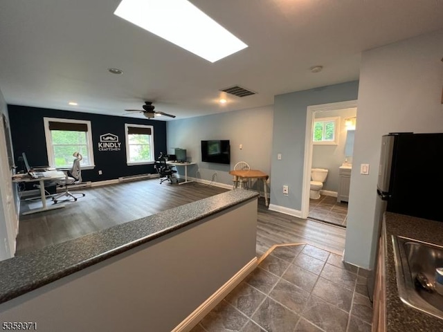 1 Lepont St, Stanhope Boro, NJ 07874 - kitchen with a desk, dark countertops, electric cooktop, a ceiling fan, and recessed lighting