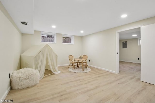 371 Franklin Pl S, Orange Village Twp, NJ 07079 - recreation room with electric panel, wood finished floors, and recessed lighting