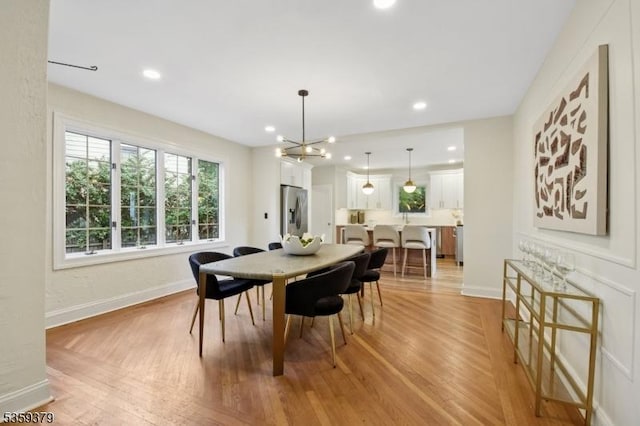 371 Franklin Pl S, Orange Village Twp, NJ 07079 - dining room featuring light wood-style floors, a chandelier, and recessed lighting