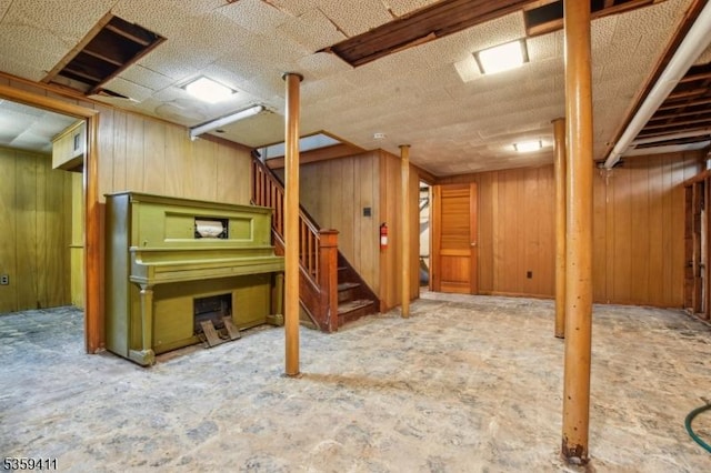 129 Severin Ct, Cranford Twp, NJ 07016 - finished below grade area featuring stairway and wooden walls