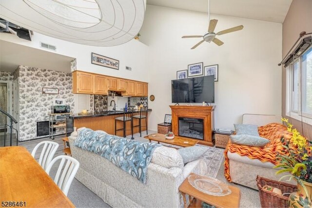 2 Sunrise Dr Unit 6, Vernon Twp, NJ 07462 - living area featuring high vaulted ceiling and ceiling fan