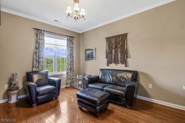 6302 Westover Way Unit 6302, Franklin Twp, NJ 08873 - living area with a chandelier, baseboards, hardwood / wood-style flooring, and ornamental molding