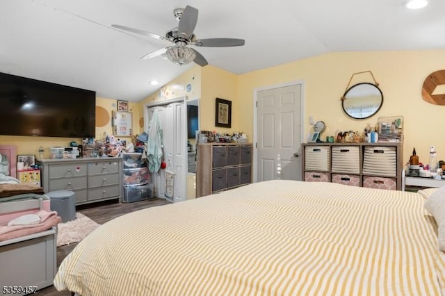 31 Mertz Ave, Belleville Twp, NJ 07109 - bedroom featuring vaulted ceiling, a closet, wood finished floors, a ceiling fan, and recessed lighting