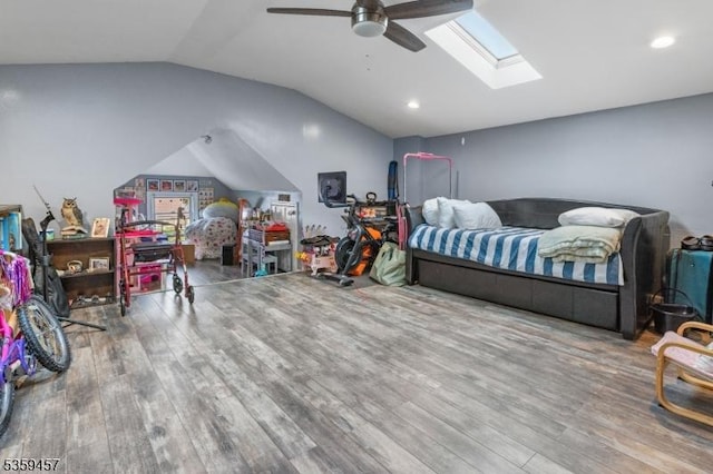31 Mertz Ave, Belleville Twp, NJ 07109 - bedroom featuring vaulted ceiling, wood finished floors, a skylight, recessed lighting, and ceiling fan