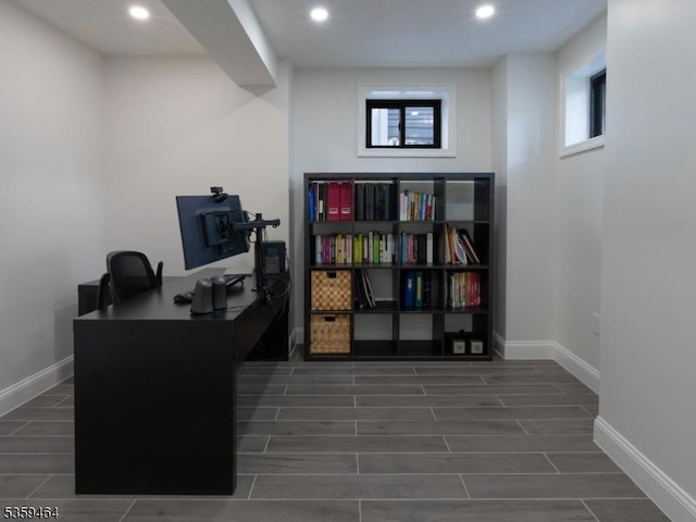 228 78th St, North Bergen Twp, NJ 07047 - office area with wood finish floors, baseboards, and recessed lighting
