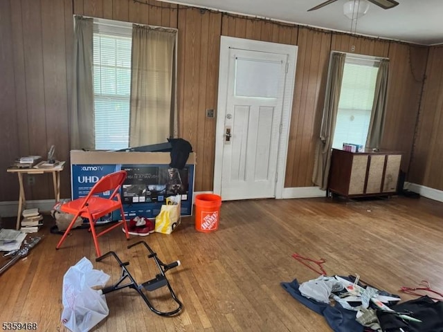 1632 Willever St, Plainfield City, NJ 07063 - interior space with healthy amount of natural light, wood finished floors, wood walls, and ceiling fan