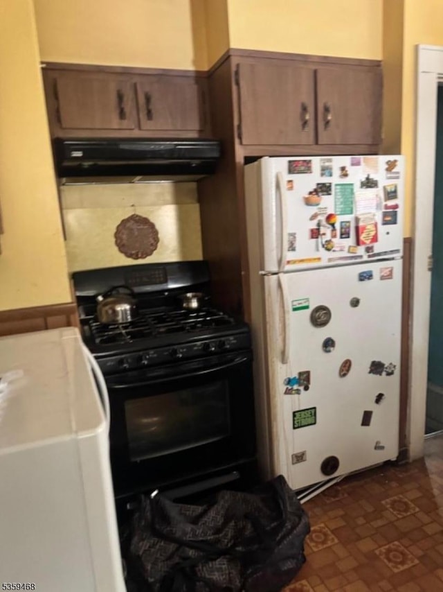 1632 Willever St, Plainfield City, NJ 07063 - kitchen featuring freestanding refrigerator, black gas stove, and extractor fan