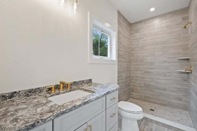 1 Willow Pl, East Hanover Twp, NJ 07936 - full bath featuring toilet, a tile shower, vanity, and recessed lighting