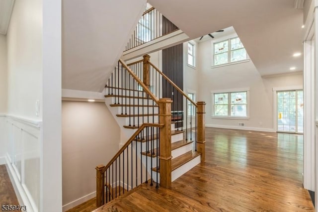 32 N Ave, Fanwood Boro, NJ 07023 - stairway with wood finished floors, a high ceiling, and baseboards