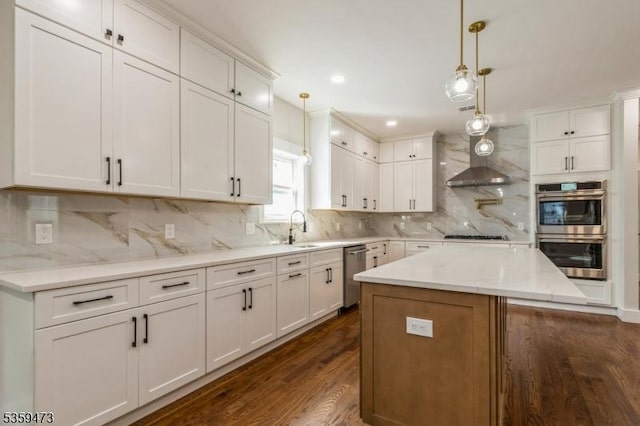 32 N Ave, Fanwood Boro, NJ 07023 - kitchen featuring stainless steel appliances, dark wood finished floors, decorative backsplash, white cabinets, and recessed lighting