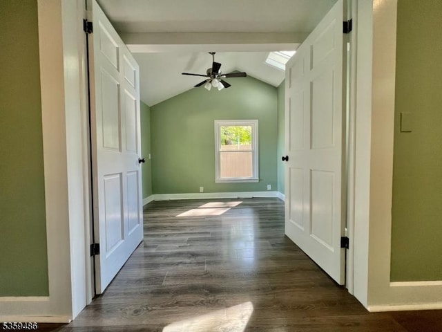 90 Georgia Ave, Jefferson Twp, NJ 07849 - unfurnished bedroom with dark wood-type flooring, baseboards, vaulted ceiling, and a ceiling fan