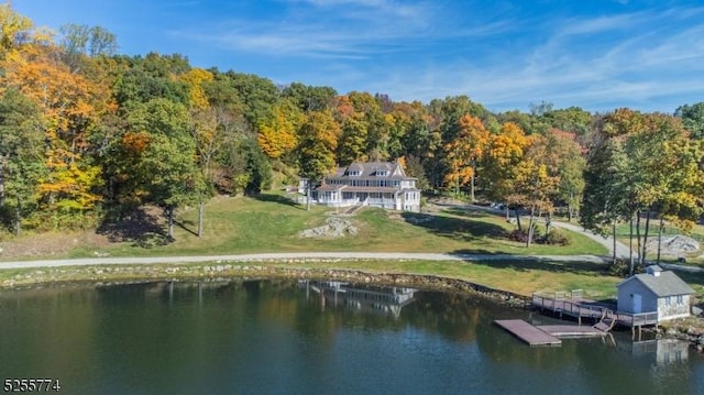 1 Brook Valley Ter, Kinnelon Boro, NJ 07405 - dock area featuring a water view, a yard, and a view of trees