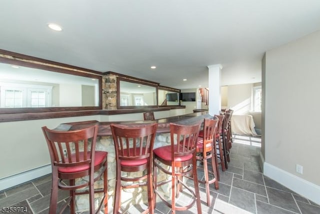 1 Brook Valley Ter, Kinnelon Boro, NJ 07405 - dining area with a dry bar, recessed lighting, a baseboard heating unit, and baseboards