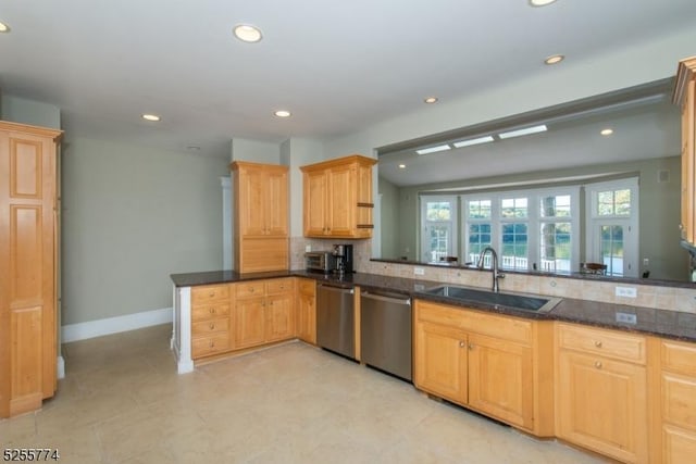 1 Brook Valley Ter, Kinnelon Boro, NJ 07405 - kitchen with a sink, stainless steel dishwasher, tasteful backsplash, recessed lighting, and baseboards