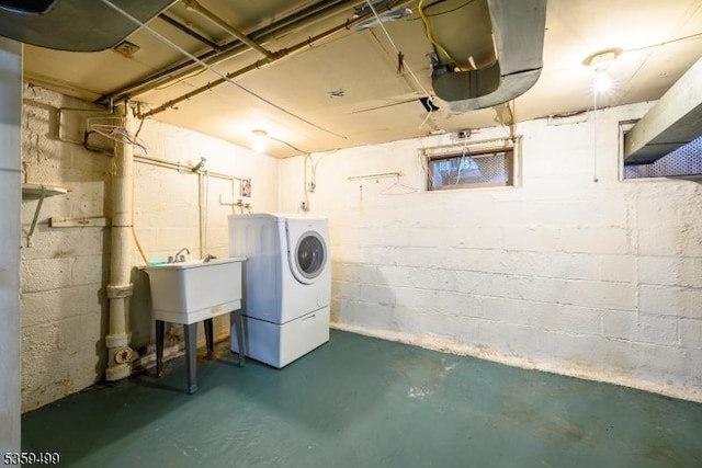 777 W Scott Ave, Rahway City, NJ 07065 - unfinished basement featuring washing machine and clothes dryer and a sink