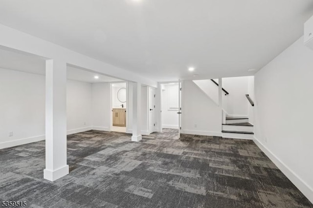 17 Misty Mountain Rd, Randolph Twp, NJ 07869 - finished basement with carpet flooring, recessed lighting, stairs, and baseboards