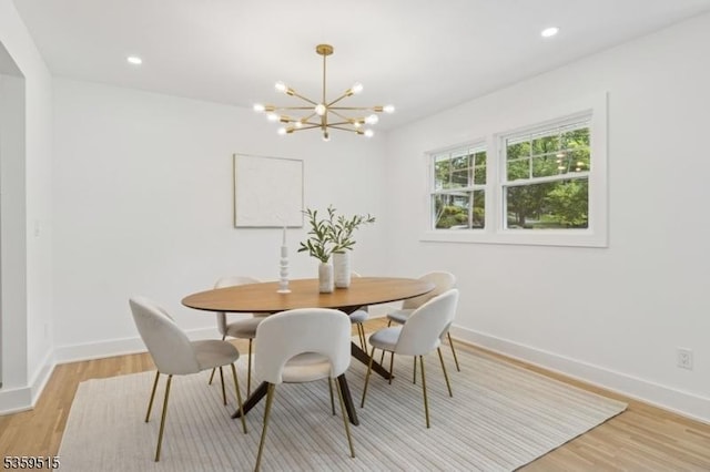17 Misty Mountain Rd, Randolph Twp, NJ 07869 - dining room with light wood finished floors, baseboards, a chandelier, and recessed lighting