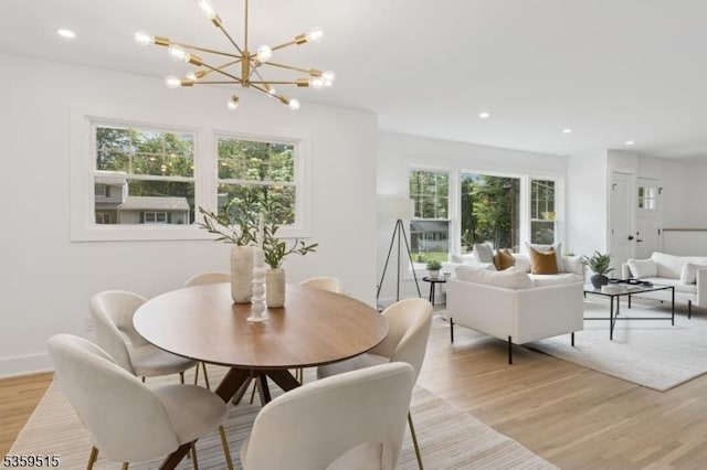 17 Misty Mountain Rd, Randolph Twp, NJ 07869 - dining area featuring light wood-type flooring, healthy amount of natural light, a chandelier, recessed lighting, and baseboards