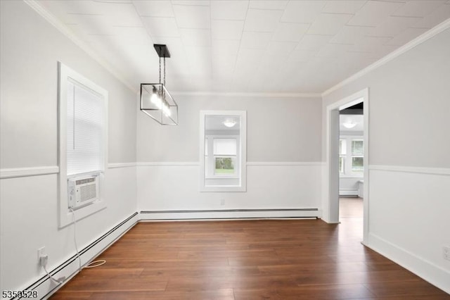 19 Spring St, Ogdensburg Boro, NJ 07439 - unfurnished dining area with a baseboard heating unit, ornamental molding, wood finished floors, and cooling unit