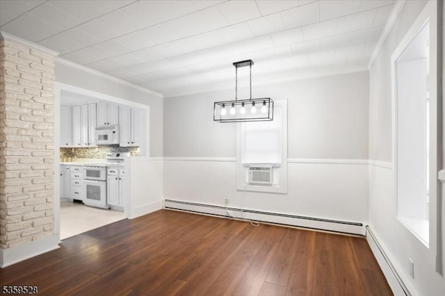 19 Spring St, Ogdensburg Boro, NJ 07439 - unfurnished dining area featuring crown molding, baseboard heating, and wood finished floors