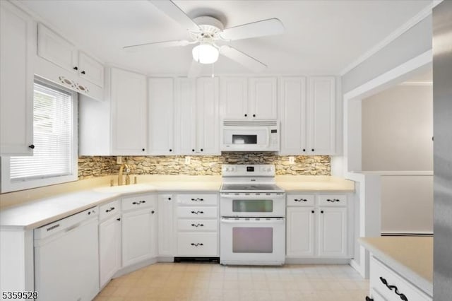 19 Spring St, Ogdensburg Boro, NJ 07439 - kitchen with white appliances, a sink, light floors, and ceiling fan
