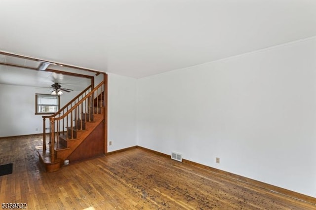 195 Newark Pompton Tpke, Wayne Twp, NJ 07470 - unfurnished living room featuring wood-type flooring, ceiling fan, and stairway