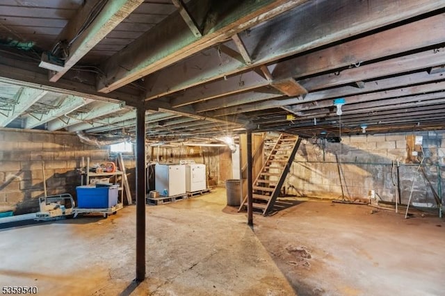 27 Wertsville Rd, East Amwell Twp, NJ 08551 - unfinished below grade area with independent washer and dryer and stairway