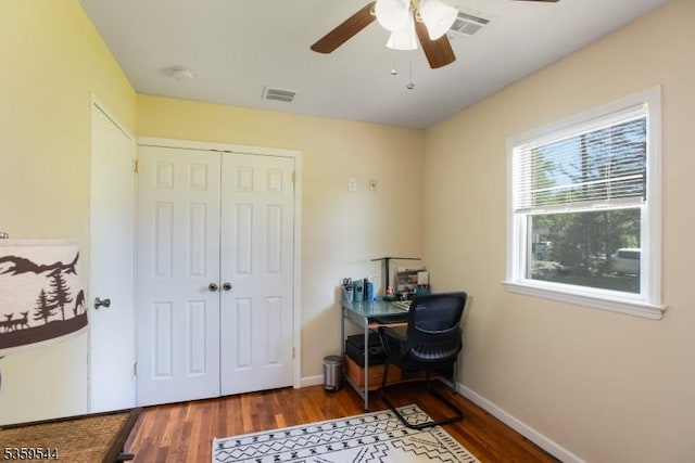 3 Cumberland Rd, Hillsborough Twp, NJ 08844 - office space featuring a ceiling fan, wood finished floors, and baseboards