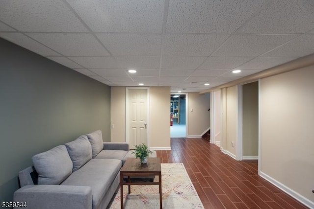 3 Cumberland Rd, Hillsborough Twp, NJ 08844 - living room featuring baseboards, dark wood-type flooring, recessed lighting, and a drop ceiling