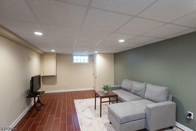 3 Cumberland Rd, Hillsborough Twp, NJ 08844 - living room featuring baseboards, dark wood finished floors, a drop ceiling, and recessed lighting