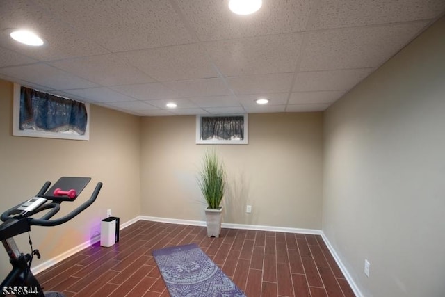 3 Cumberland Rd, Hillsborough Twp, NJ 08844 - workout area featuring wood finished floors, baseboards, recessed lighting, and a paneled ceiling