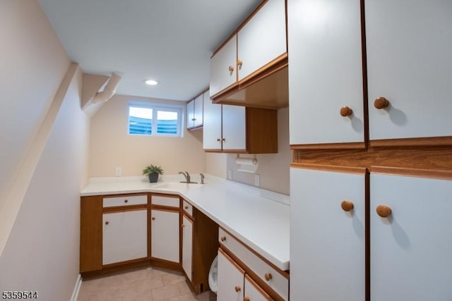 3 Cumberland Rd, Hillsborough Twp, NJ 08844 - kitchen featuring a sink, white cabinets, light countertops, and recessed lighting