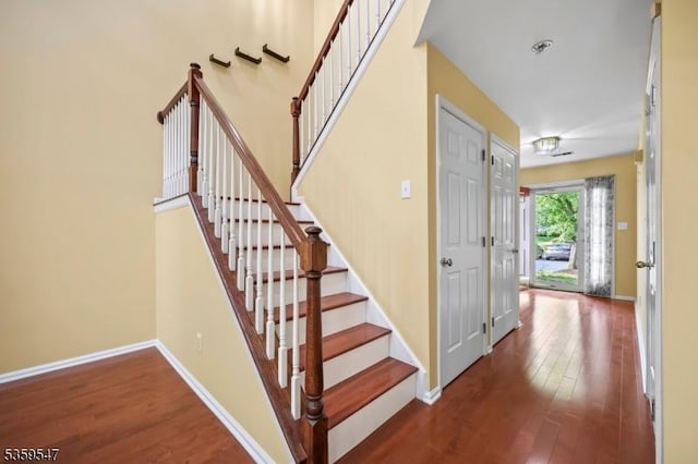 256 Marcia Way, Bridgewater Twp, NJ 08807 - stairway featuring wood finished floors and baseboards