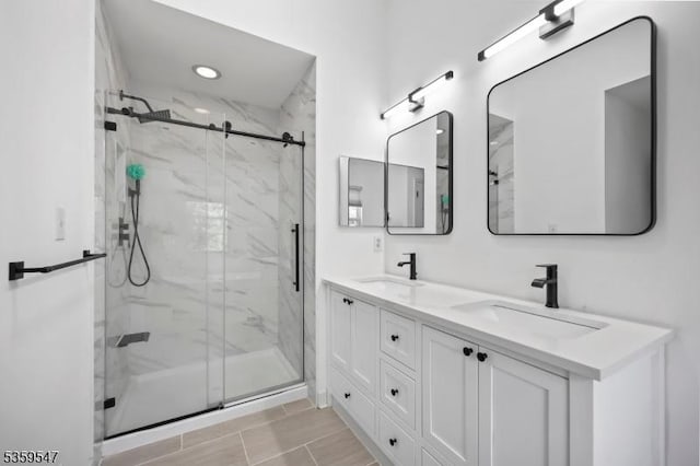 256 Marcia Way, Bridgewater Twp, NJ 08807 - full bathroom featuring a marble finish shower and double vanity