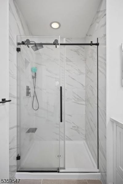 256 Marcia Way, Bridgewater Twp, NJ 08807 - bathroom with a marble finish shower and vanity