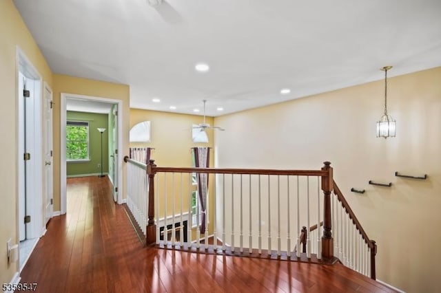 256 Marcia Way, Bridgewater Twp, NJ 08807 - hallway featuring an upstairs landing, hardwood / wood-style flooring, recessed lighting, and baseboards