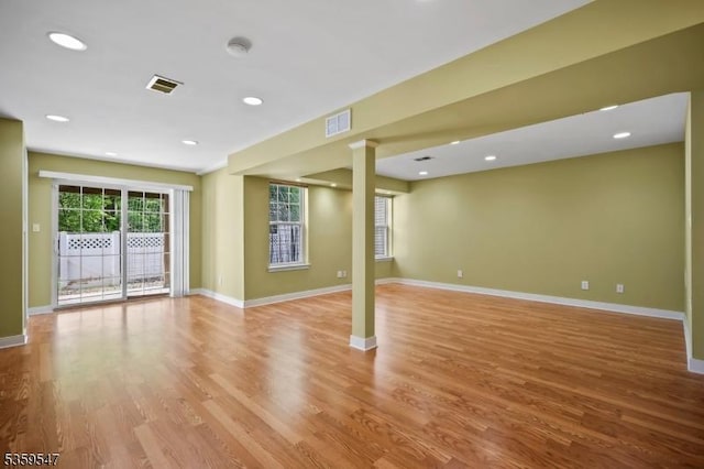 256 Marcia Way, Bridgewater Twp, NJ 08807 - spare room with baseboards, light wood-style floors, ornate columns, and recessed lighting