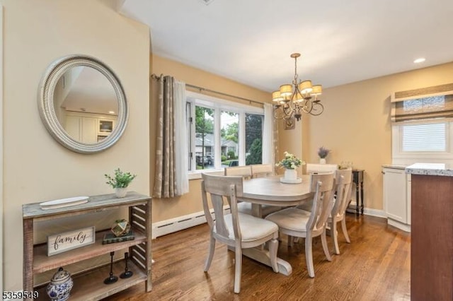 55 Nomahegan Ct, Cranford Twp, NJ 07016 - dining area with wood finished floors, a chandelier, baseboards, and recessed lighting