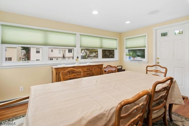 184 Locust Dr, Union Twp, NJ 07083 - dining area featuring wood finished floors, recessed lighting, and a baseboard radiator
