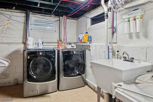 184 Locust Dr, Union Twp, NJ 07083 - laundry room with washing machine and clothes dryer and tile patterned floors